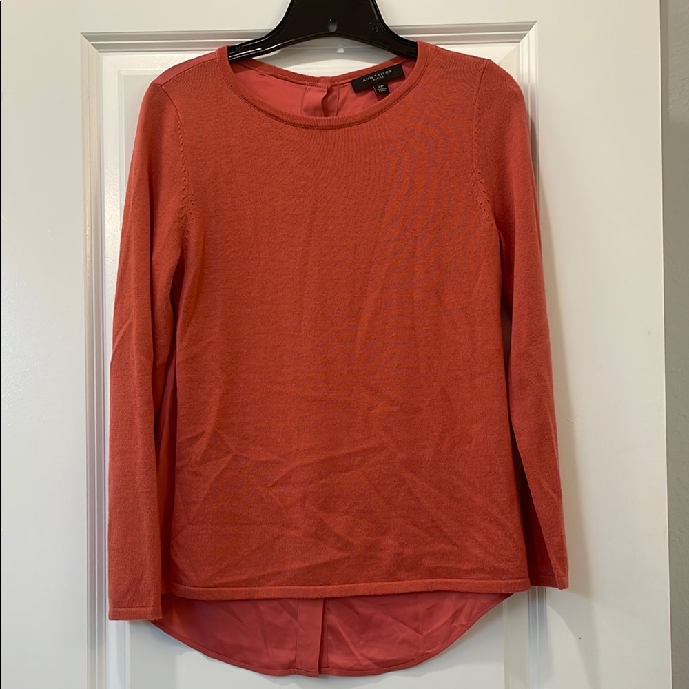 Ann Taylor Women's Dark Coral Sweater with Button Back Detail
